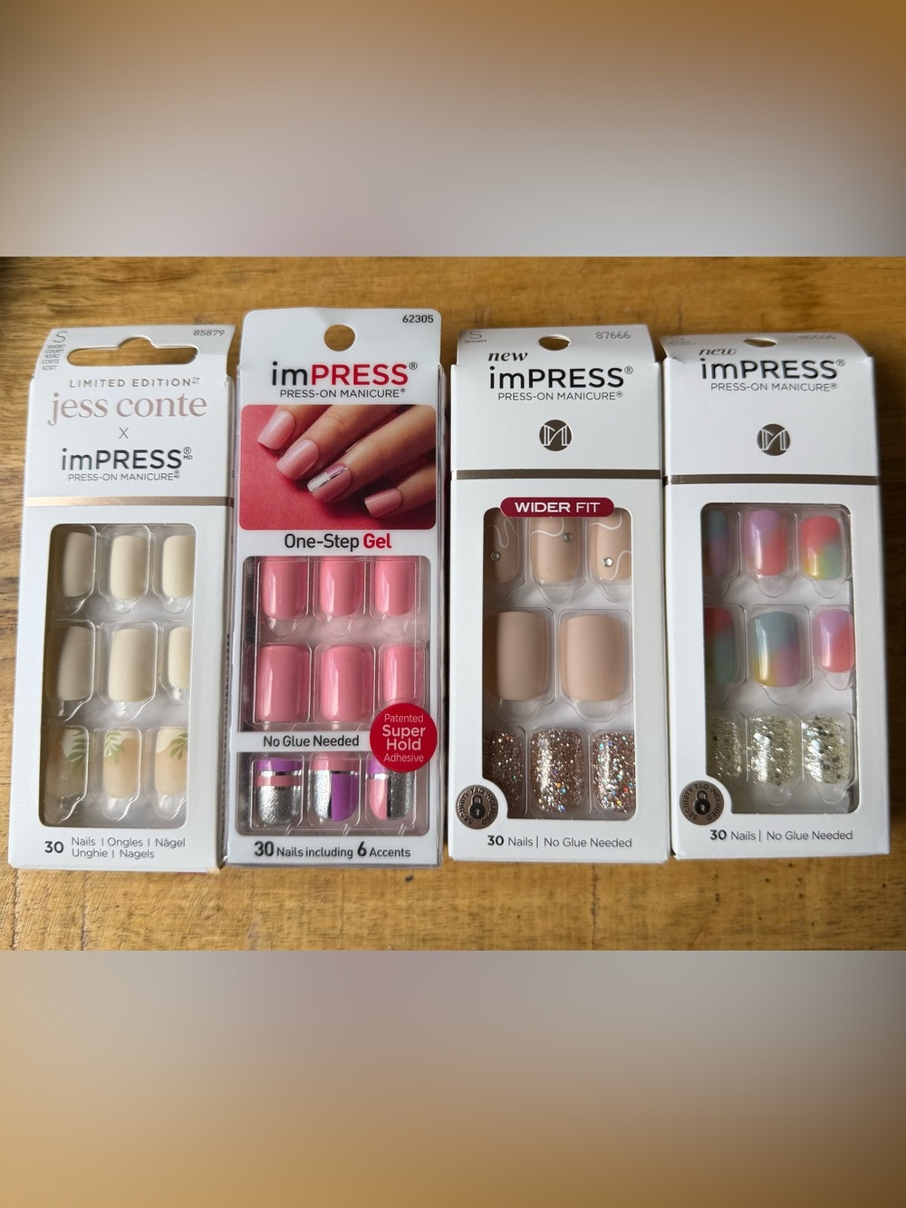 imPRESS Press-On Manicure Nails in Cream, Pink, Nude and Multicolor Set of 4